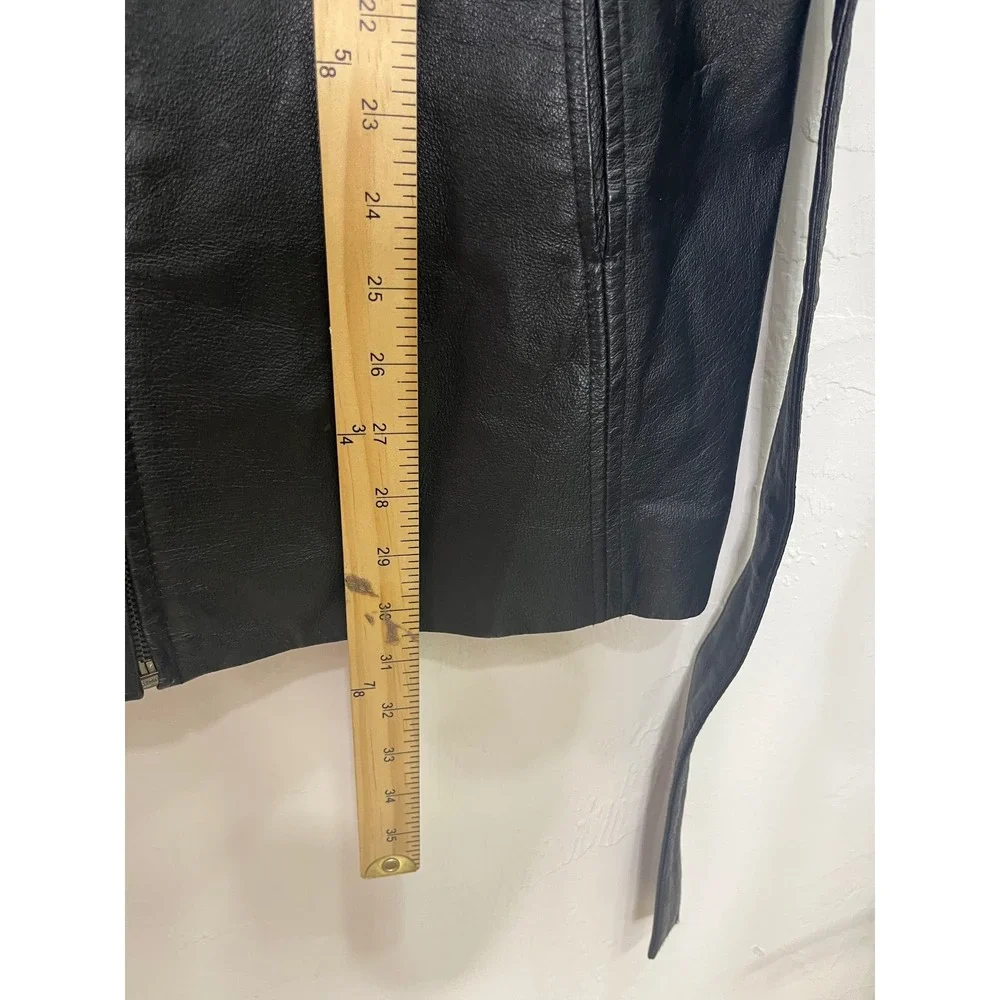 Worthington Leather Jacket Women Medium Black Good Belted Nappa Zip‎ Coat